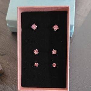 Chic Pink Crystal Stud Earrings Set